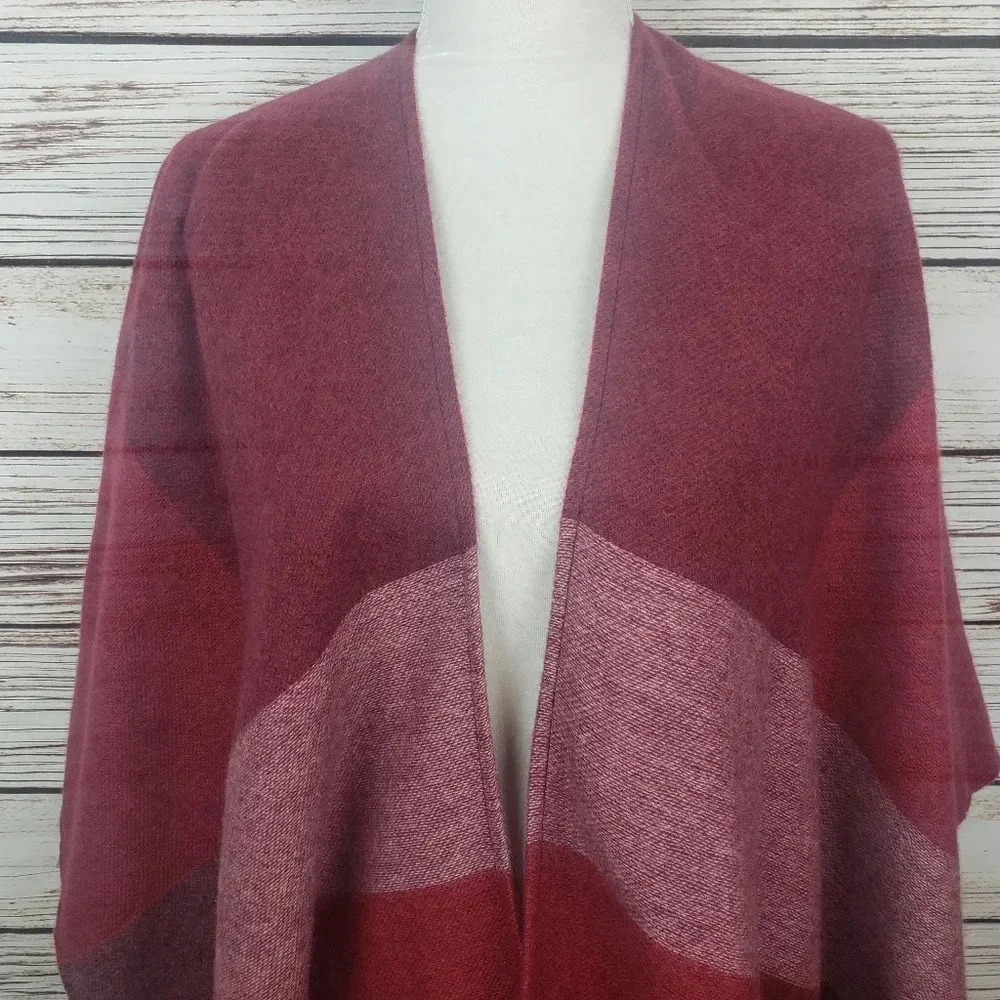Woolrich Red Fringed Poncho Wrap Cape